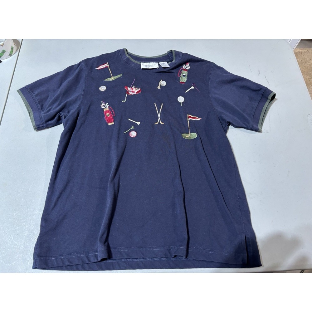 Christopher & Banks Short Sleeve Dark Navy T-shirt Golf Embroidery Womens XL Vtg
